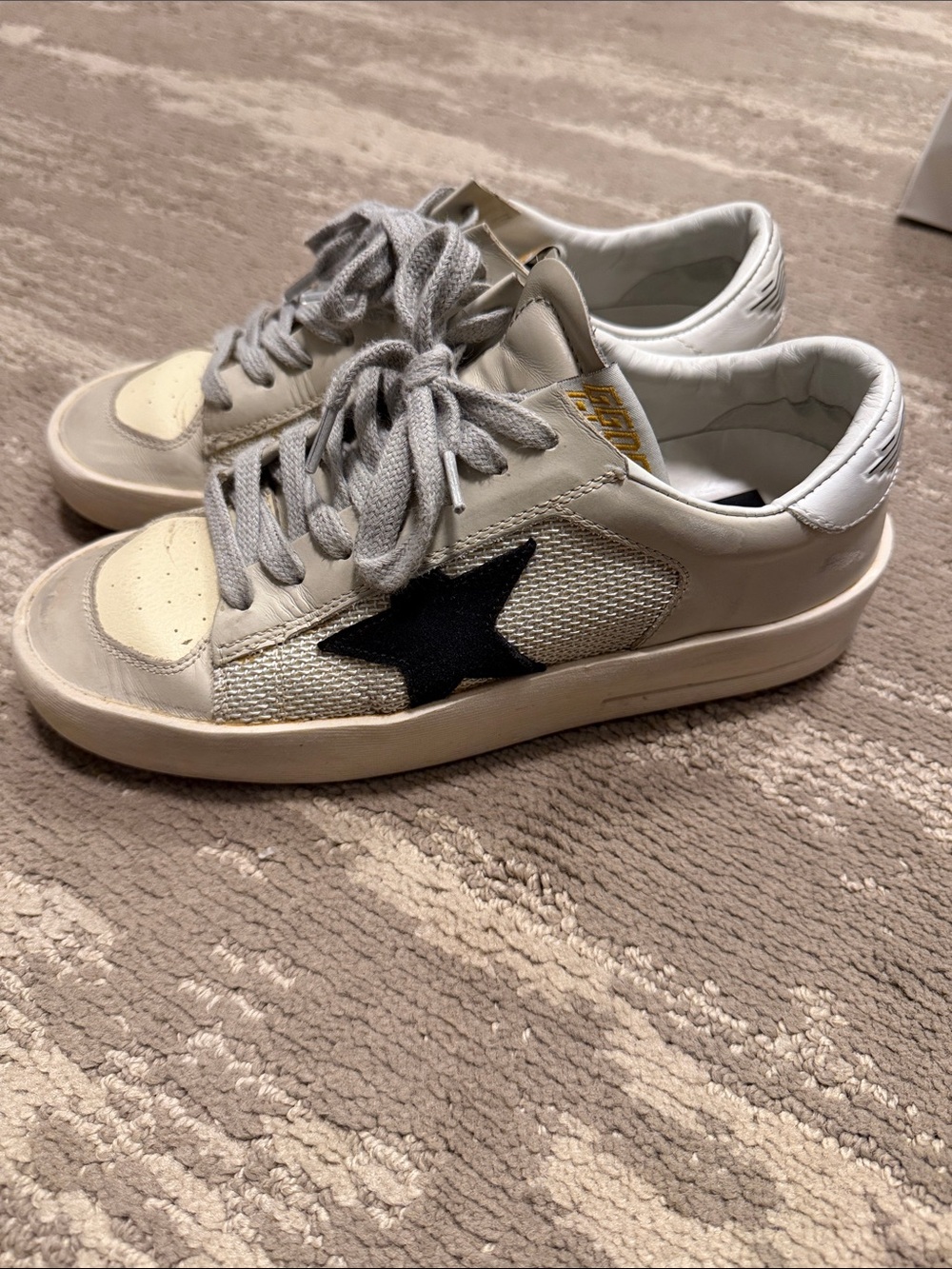 Golden Goose Low-Top Sneakers in Cream, Black and White